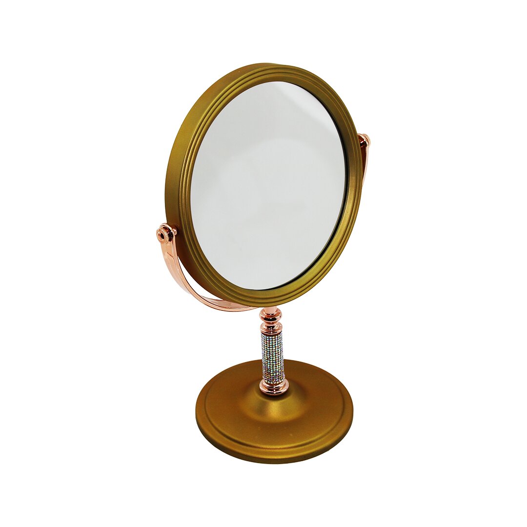 TAŞ SAPLI YUVARLAK 7 İNÇ= ÇAP:17.5CM MAKYAJ AYNASI ÇİFT TARAFLI BRONZ - GÜMÜŞ PLS.ÇERÇEVE SABİT AYAK (5563)