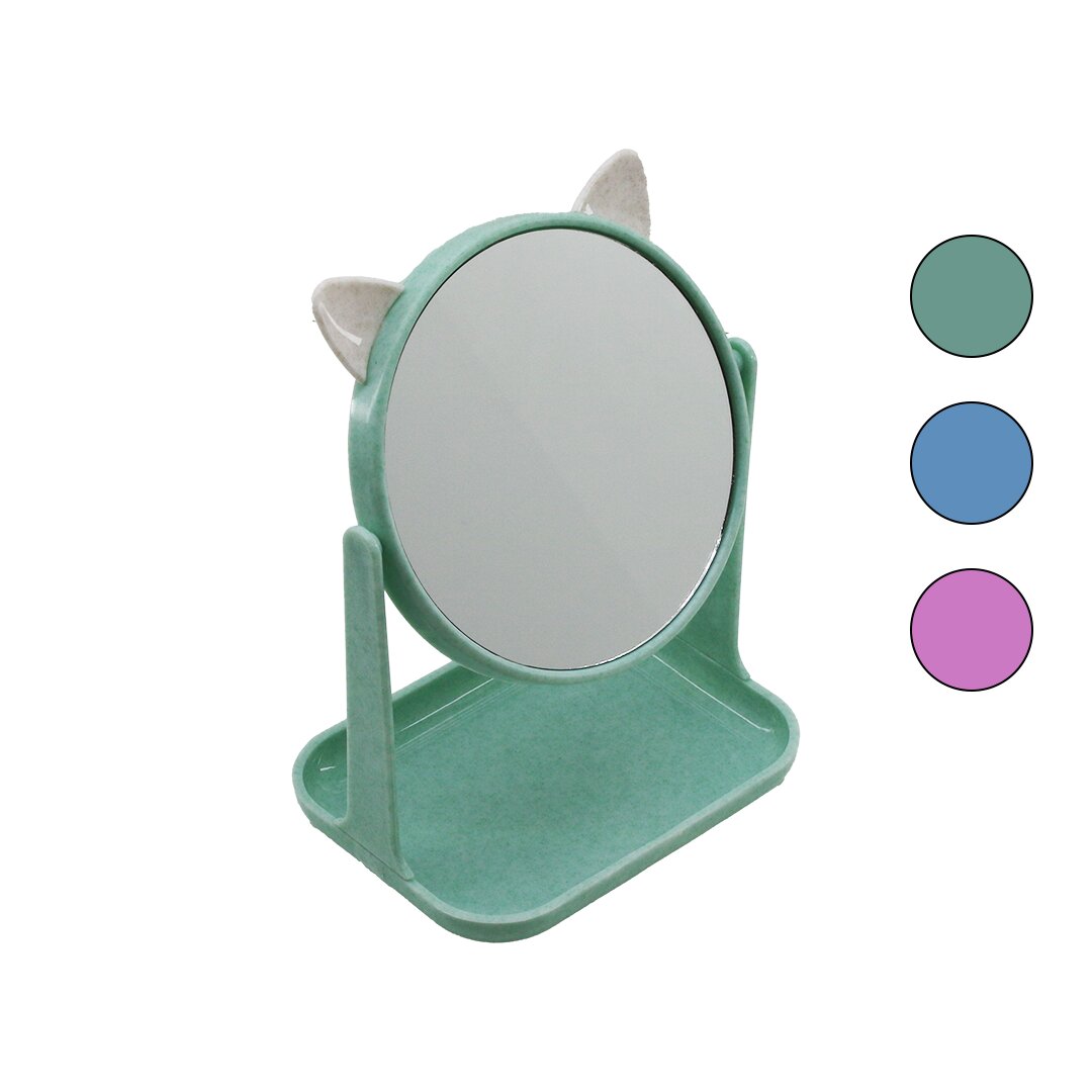 6 Zoll - 15CM Runder Make-up Spiegel mit Ohren Farbig Kunststoff (5563)