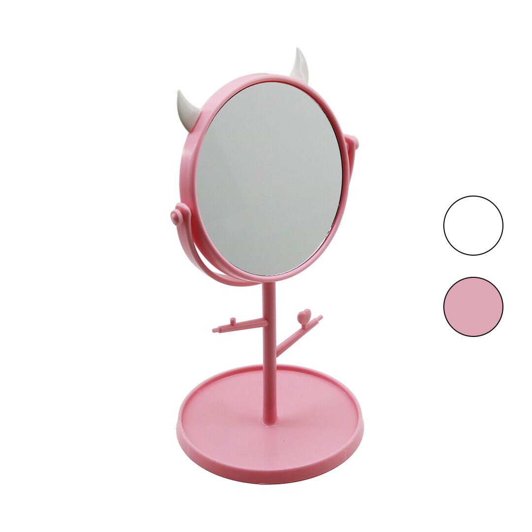 6 İNÇ  - 15CM YUVARLAK - BOYNUZLUTAKI ASKILIKLI MAKYAJ AYNASI RENKLİ PLASTİK TAKILIK SEPETLİ=15CM (5563)