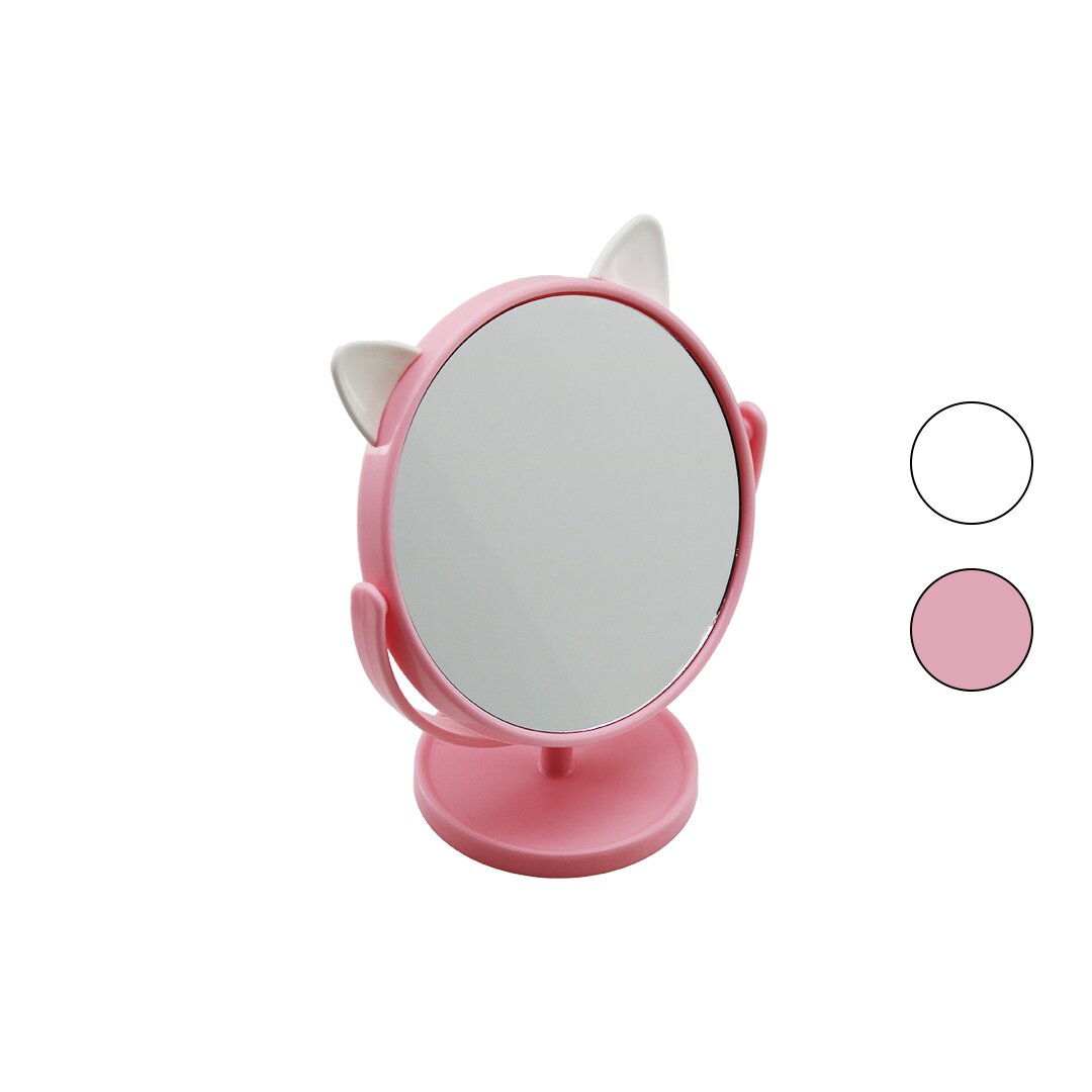 6 İNÇ  - 15CM - YUVARLAK KULAKLI RENKLİ PLASTİK MAKYAJ AYNASI AYAKLI (5563)