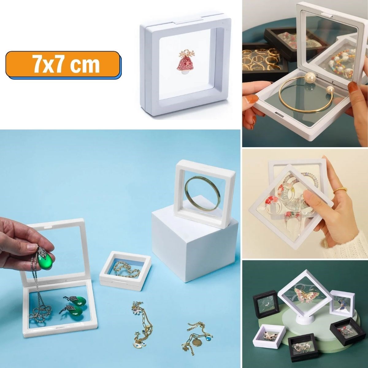 7x7 cm Stand 3D Jewelry Display Box Clear Film Frame (5563)