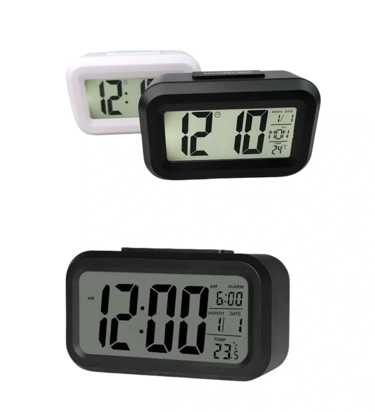 Digital Desk Clock Calendar Thermometer White Black (5563) #2
