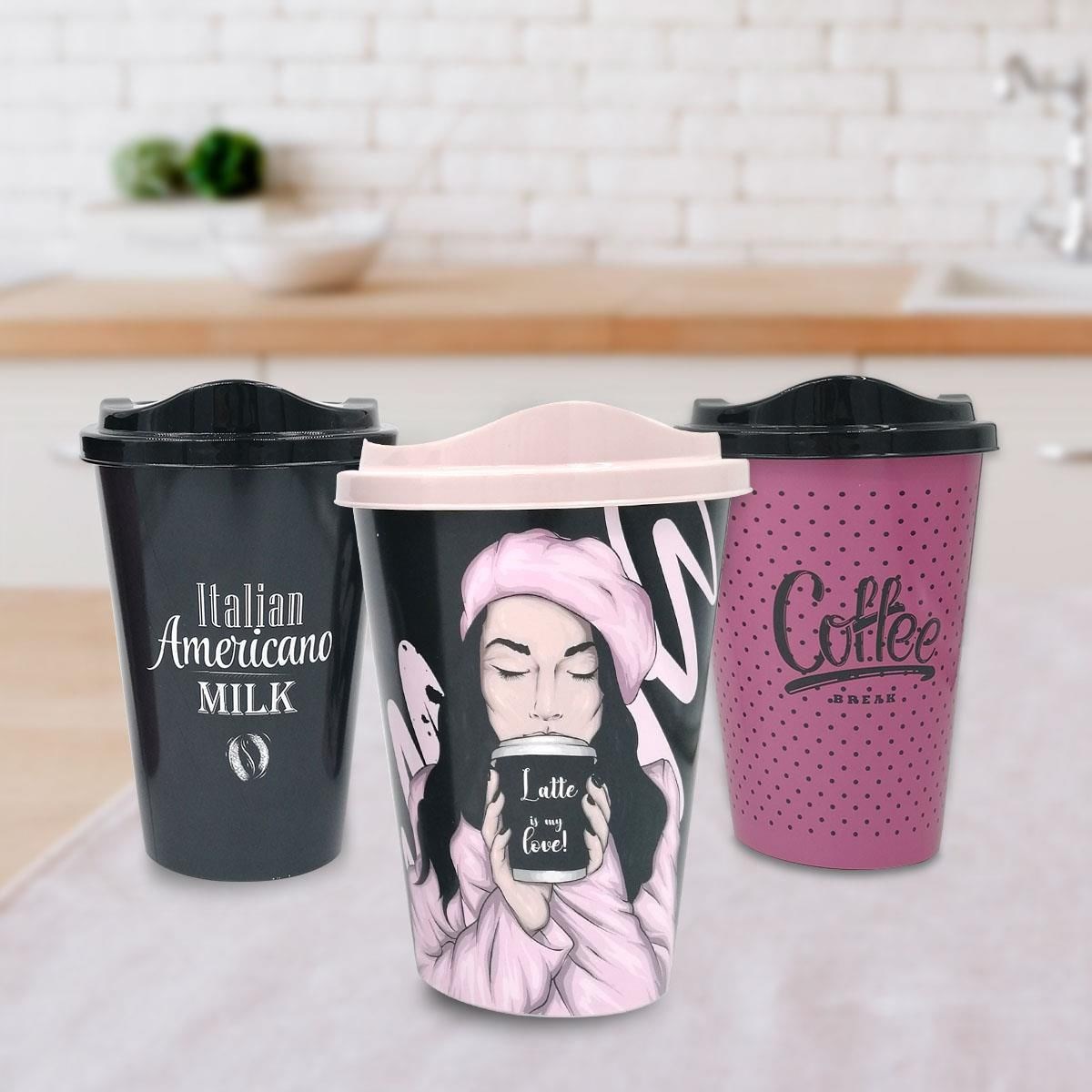 3-Piece Coffee Cup Set Decorative Plastic Coffee Storage Cup