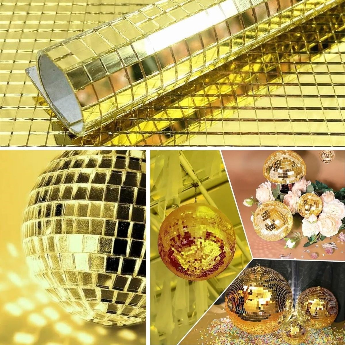 Square Gold Glass Mosaic Tile Stickers Self-Adhesive Mirror