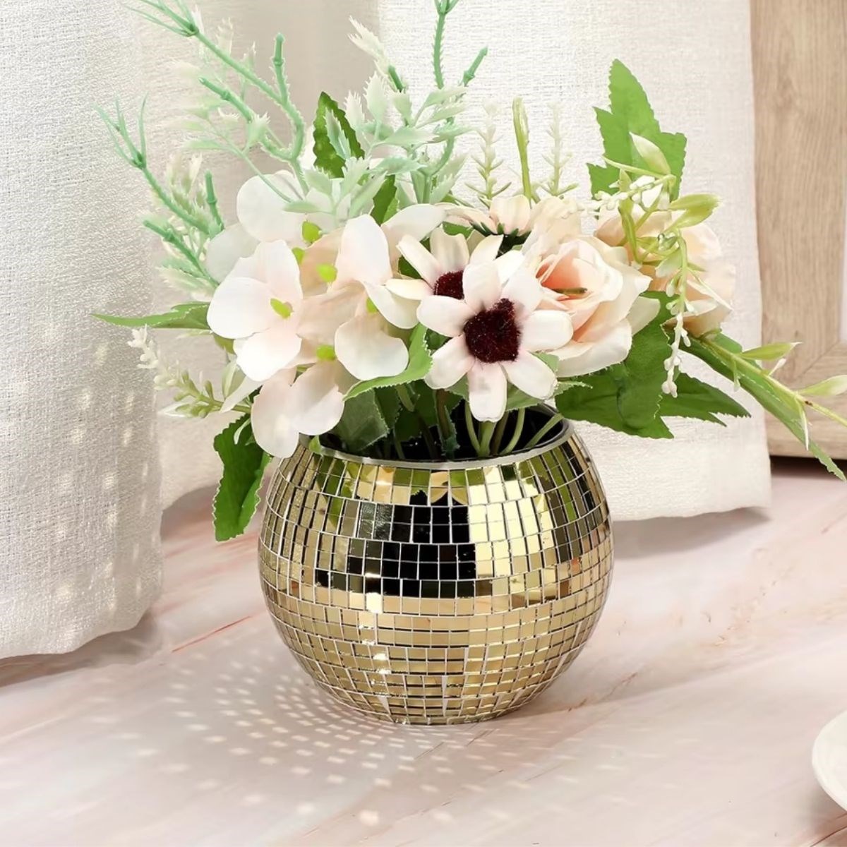 Square Gold Glass Mosaic Tile Stickers Self-Adhesive Mirror Panel #2