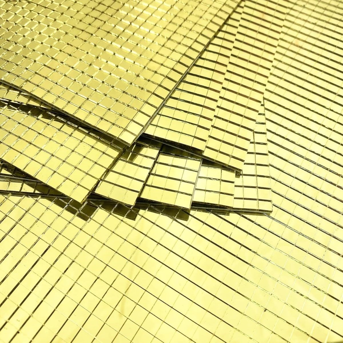 Square Gold Glass Mosaic Tile Stickers Self-Adhesive Mirror Panel #4