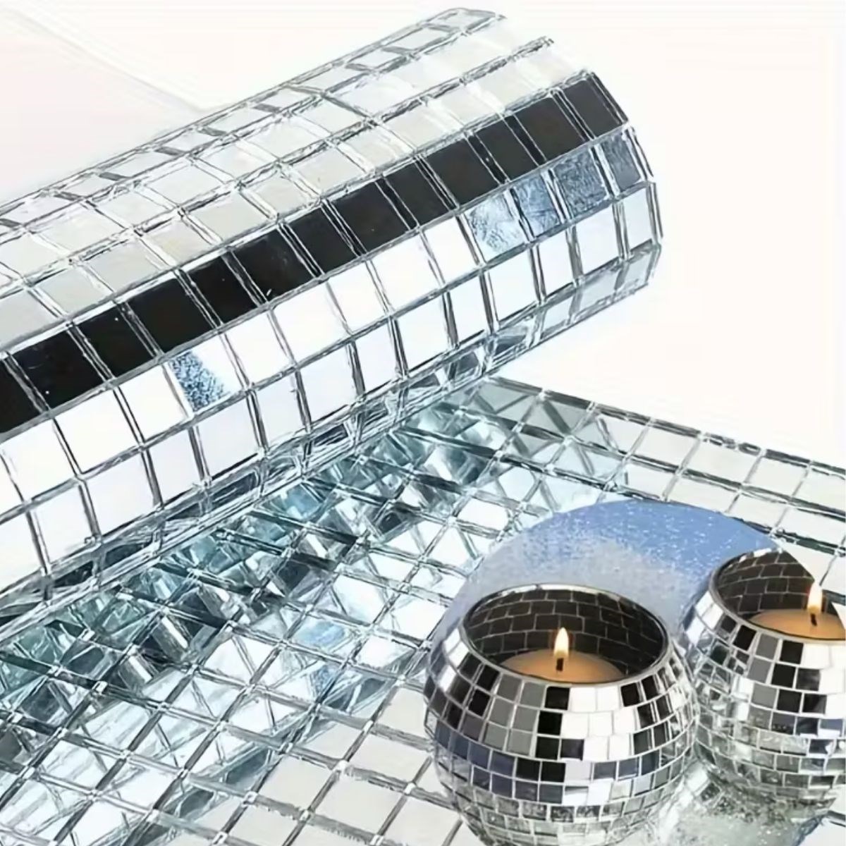 Square Silver Glass Mosaic Tile Stickers Handcrafted Self-Ad