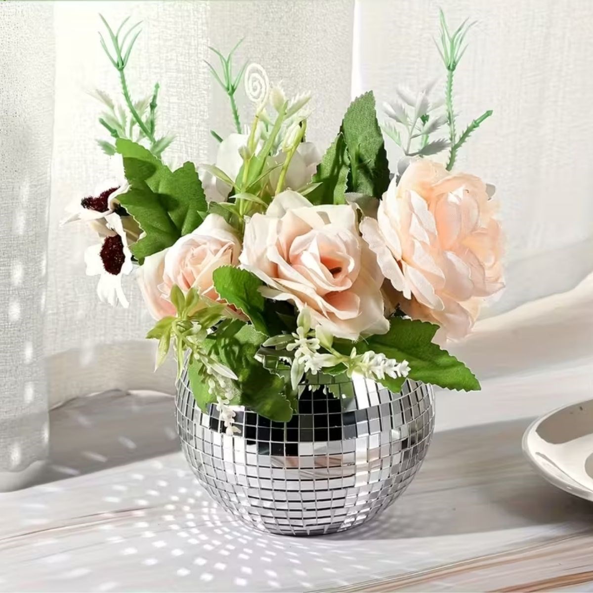 Square Silver Glass Mosaic Tile Stickers Handcrafted Self-Adhesive Mirror Decor Panel 30x30 cm (5563) #4