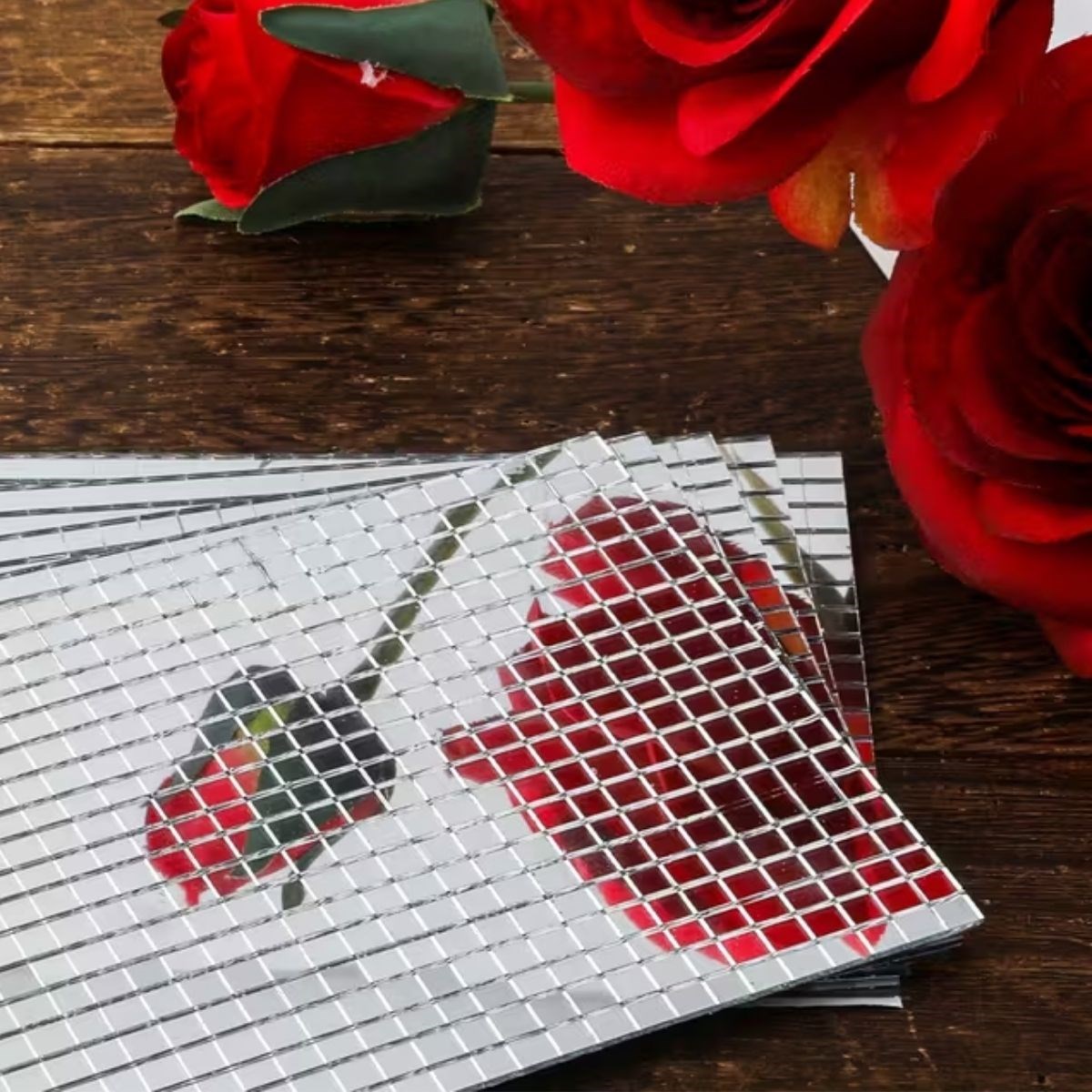 Square Silver Glass Mosaic Tile Stickers Handcrafted Self-Adhesive Mirror Decor Panel 30x30 cm (5563) #5