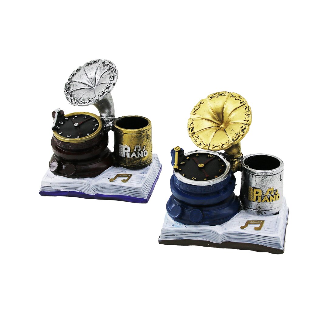 Vintage Gramophone Clock Decorative Figurine - Colored Penci