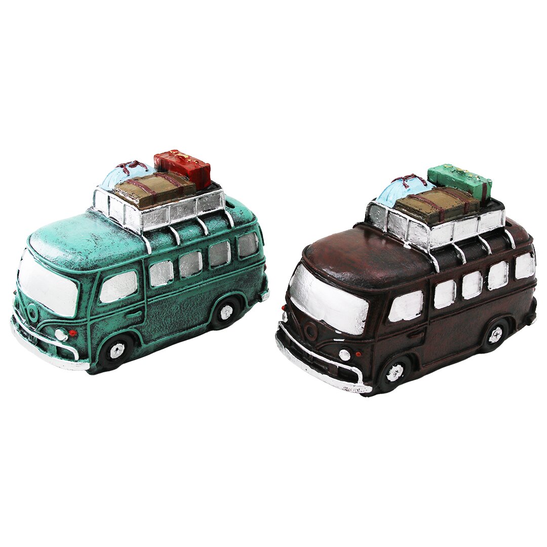 Vintage Bus Decorative Figurine - Colorful Piggy Bank 22X14X