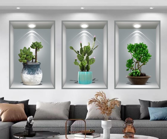 3D Flower Vase Wall Sticker 3-Piece Set GREY (5563) #3