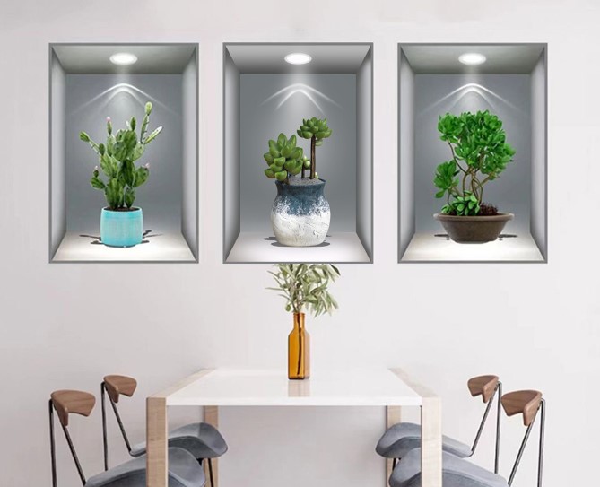 3D Flower Vase Wall Sticker 3-Piece Set GREY (5563) #4