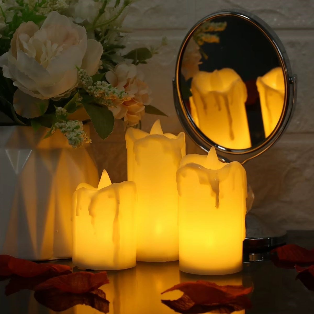 3’lü Pilli Dekoratif LED Mum Işıkları – Gerçek Alev Efektli (5563) #5