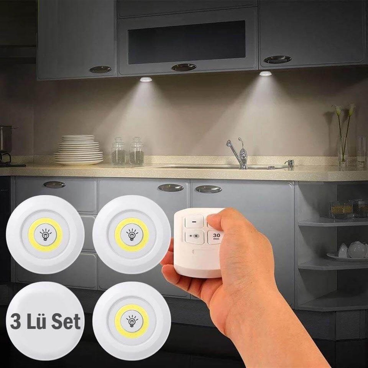 Fernbedienungs-LED-Spotleuchte mit Klebeband, kabellos, 3er-Set (5563) #4