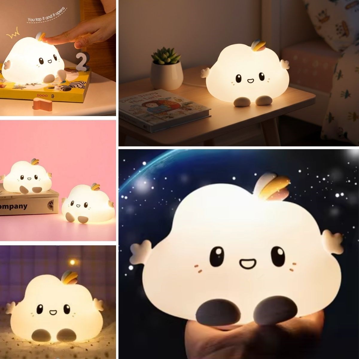 5 Farklı Renk Modlu Bulut Figürlü Pofuduk LED Gece Lambası–Yumuşak Dokulu Çocuk Odası ve Dekoratif Şarjlı Ortam Işığı (5563) #2