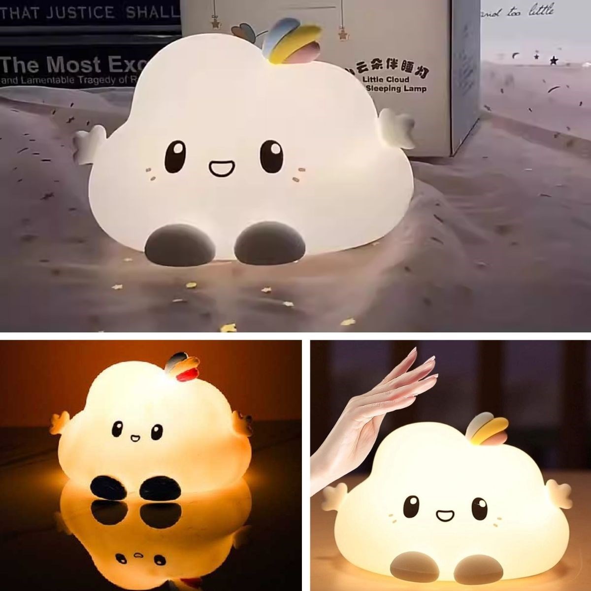 5 Farklı Renk Modlu Bulut Figürlü Pofuduk LED Gece Lambası–Yumuşak Dokulu Çocuk Odası ve Dekoratif Şarjlı Ortam Işığı (5563) #3