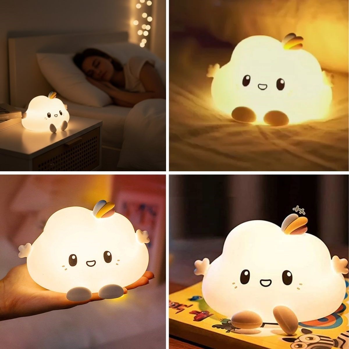 5 Farklı Renk Modlu Bulut Figürlü Pofuduk LED Gece Lambası–Yumuşak Dokulu Çocuk Odası ve Dekoratif Şarjlı Ortam Işığı (5563) #4