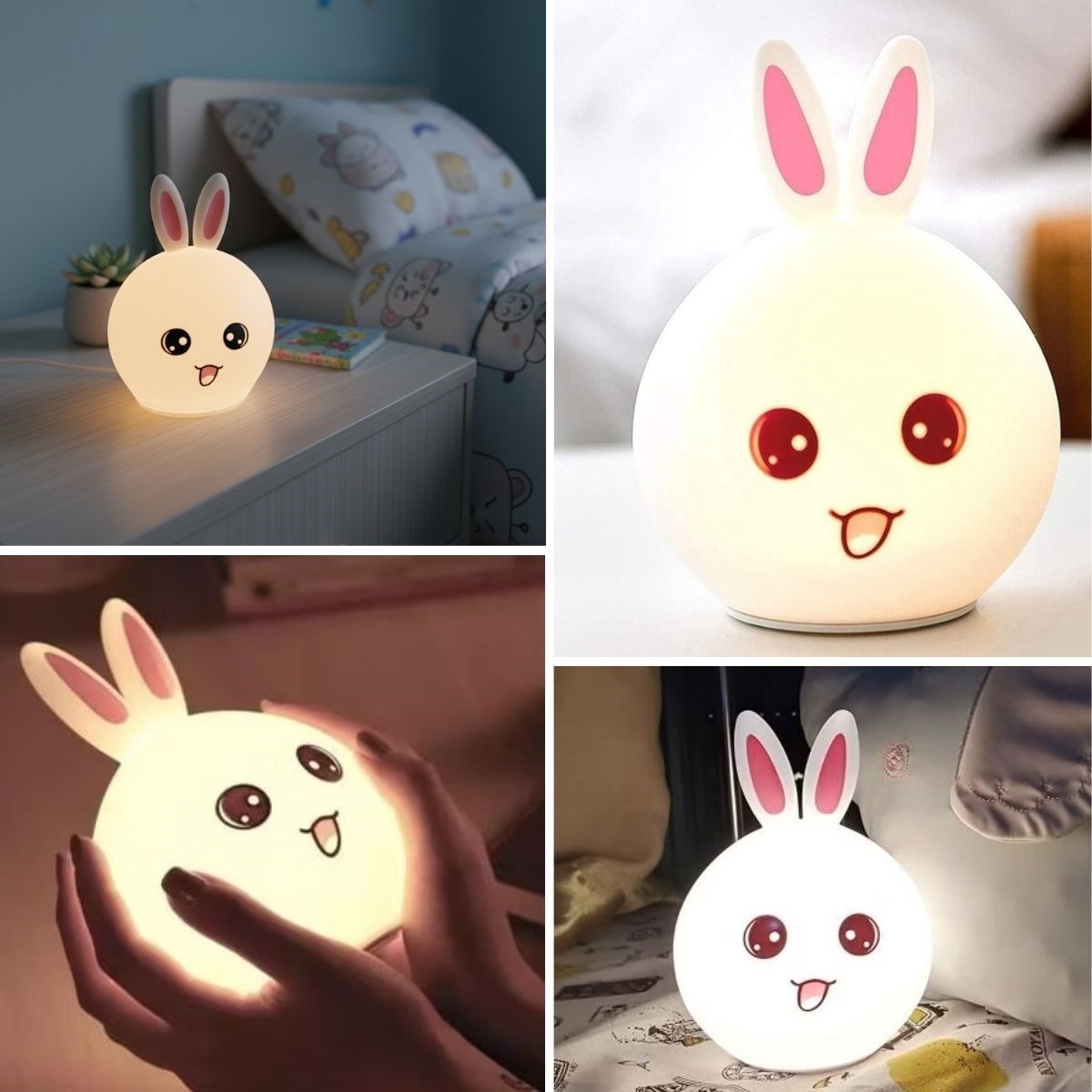 5 Farklı Renk Modlu Tavşan Figürlü Pofuduk LED Gece Lambası–Yumuşak Dokulu Çocuk Odası ve Dekoratif Şarjlı Ortam Işığı (5563) #2