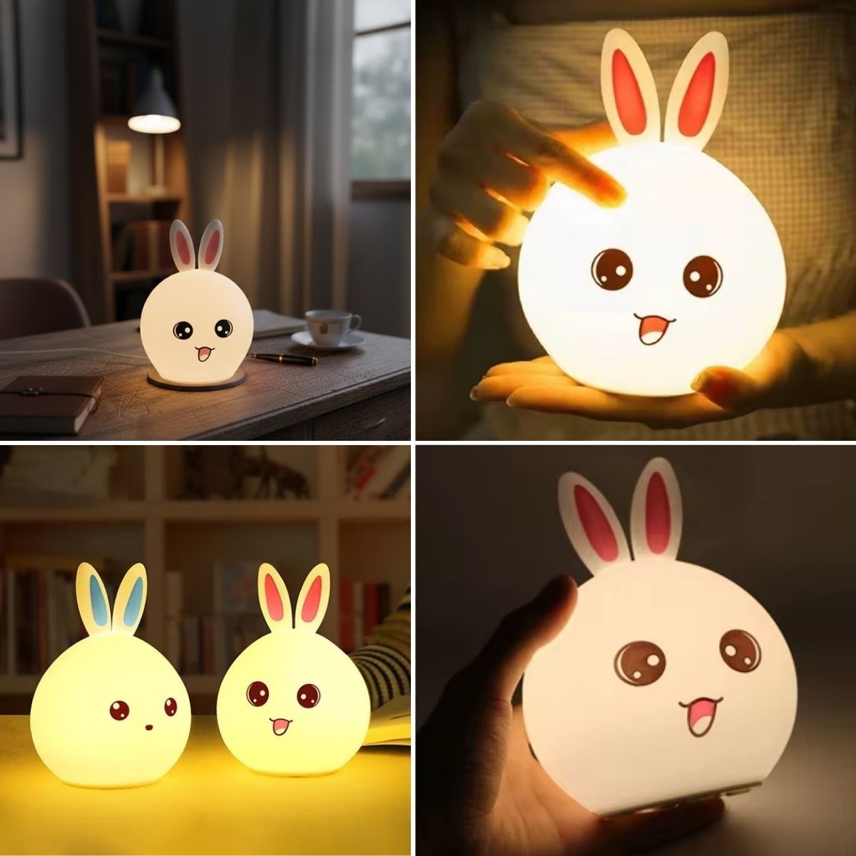 5 Farklı Renk Modlu Tavşan Figürlü Pofuduk LED Gece Lambası–Yumuşak Dokulu Çocuk Odası ve Dekoratif Şarjlı Ortam Işığı (5563) #3