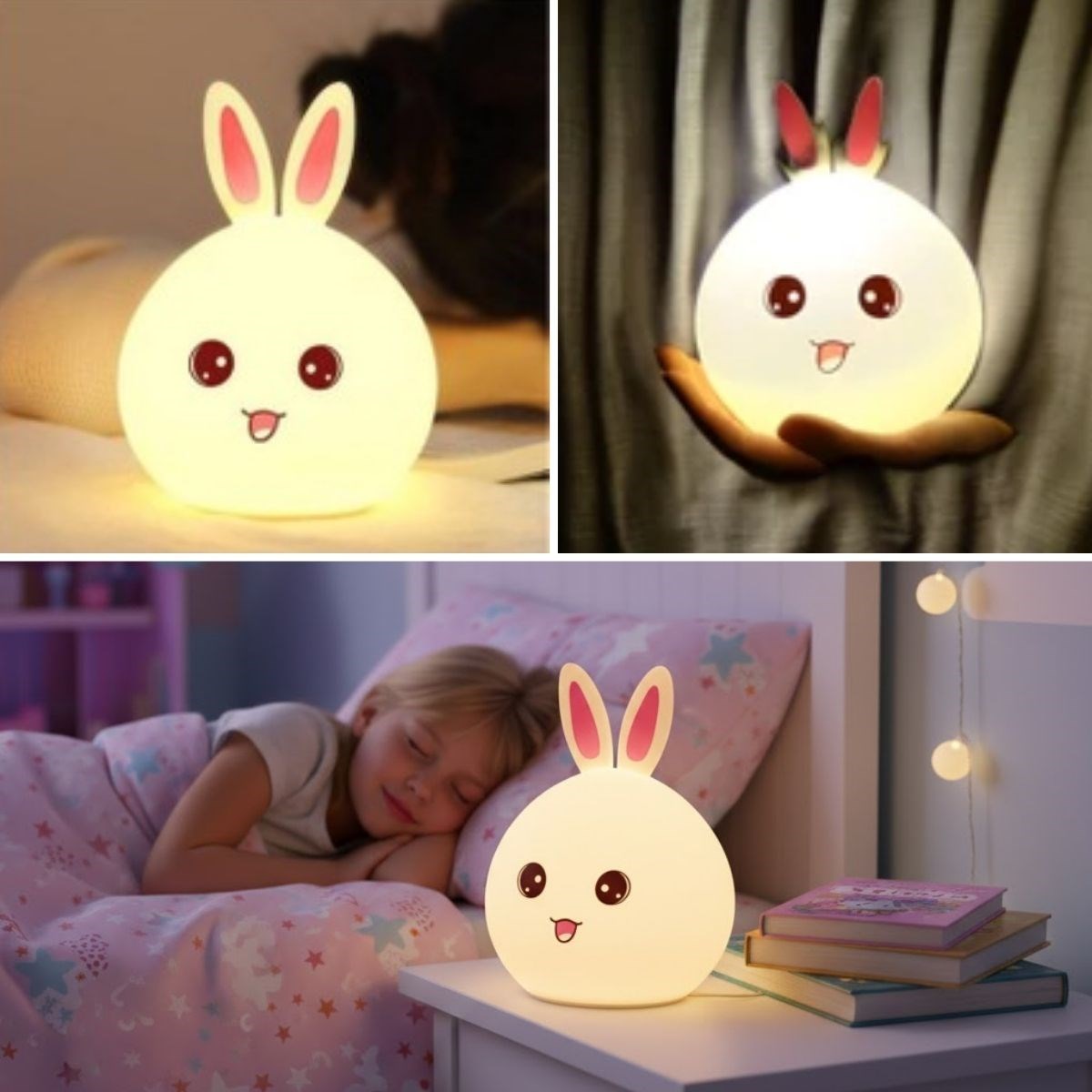 5 Farklı Renk Modlu Tavşan Figürlü Pofuduk LED Gece Lambası–Yumuşak Dokulu Çocuk Odası ve Dekoratif Şarjlı Ortam Işığı (5563) #5