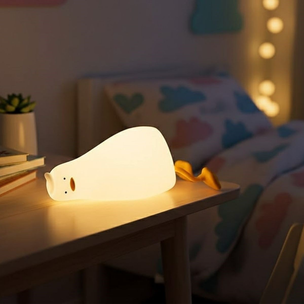 5 Farklı Renk Modlu Tembel Ördek Figürlü Pofuduk LED Gece Lambası–Yumuşak Dokulu Çocuk Odası ve Dekoratif Şarjlı Ortam Işığı (5563) #2