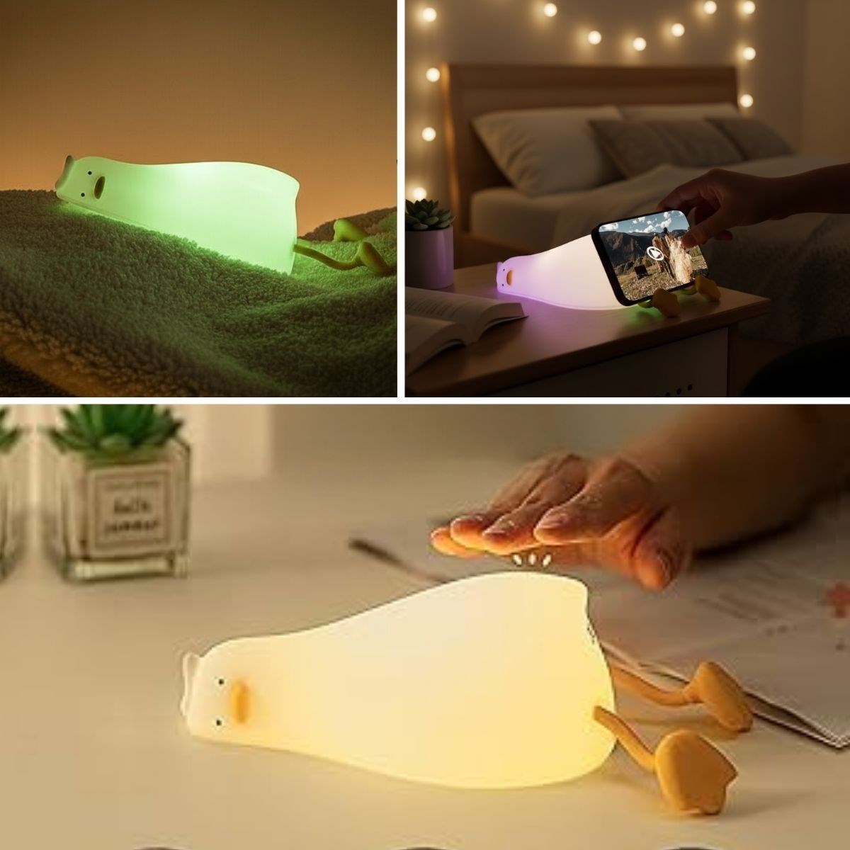 5 Farklı Renk Modlu Tembel Ördek Figürlü Pofuduk LED Gece Lambası–Yumuşak Dokulu Çocuk Odası ve Dekoratif Şarjlı Ortam Işığı (5563) #5