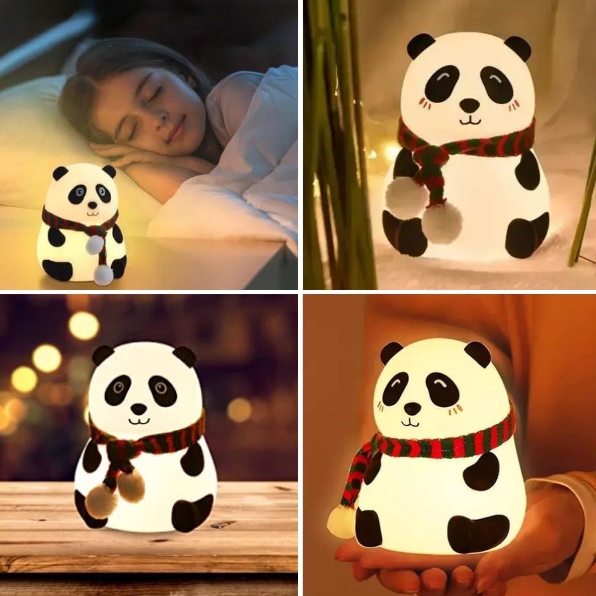 5 Farklı Renk Modlu Panda Figürlü Pofuduk LED Gece Lambası–Yumuşak Dokulu Çocuk Odası ve Dekoratif Şarjlı Ortam Işığı (5563) #3