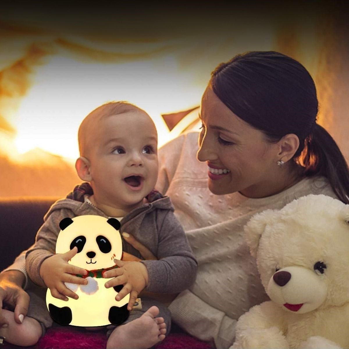 5 Farklı Renk Modlu Panda Figürlü Pofuduk LED Gece Lambası–Yumuşak Dokulu Çocuk Odası ve Dekoratif Şarjlı Ortam Işığı (5563) #4