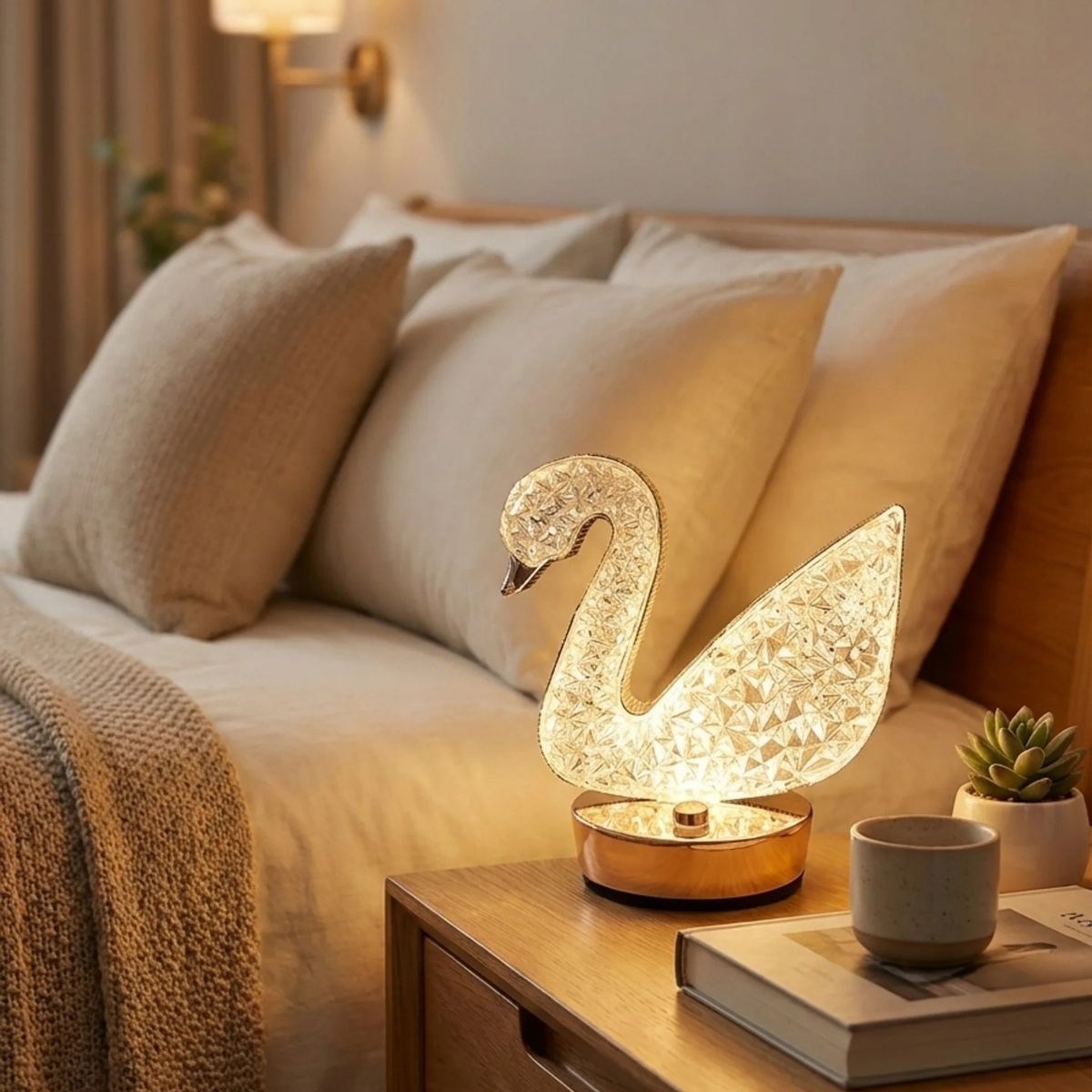 Kuğu Model Kristal LED Masa Lambası – Dokunmatik, 3 Renk Işık Modlu, Şarjlı Mini Dekoratif Gece Lambası (5563) #2