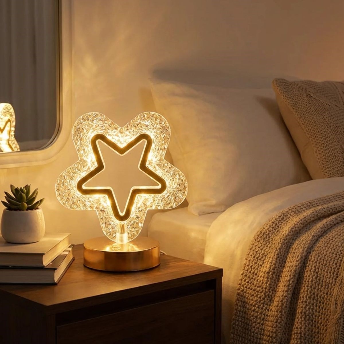 İçi Boş Yıldız Şeklinde Kristal LED Masa Lambası – Dokunmatik, 3 Renk Işık Modlu, Şarjlı Mini Dekoratif Gece Lambası (5563) #2