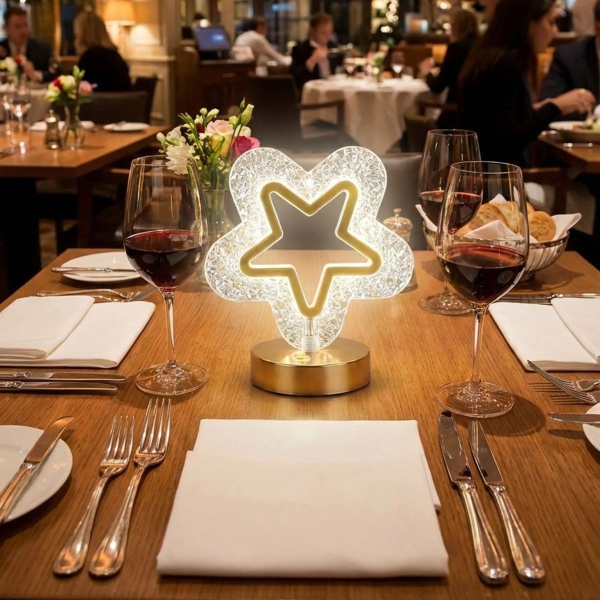 İçi Boş Yıldız Şeklinde Kristal LED Masa Lambası – Dokunmatik, 3 Renk Işık Modlu, Şarjlı Mini Dekoratif Gece Lambası (5563) #3