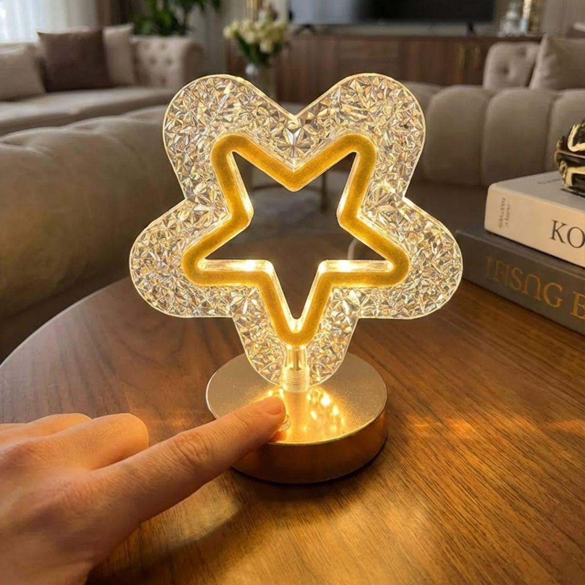 İçi Boş Yıldız Şeklinde Kristal LED Masa Lambası – Dokunmatik, 3 Renk Işık Modlu, Şarjlı Mini Dekoratif Gece Lambası (5563) #4