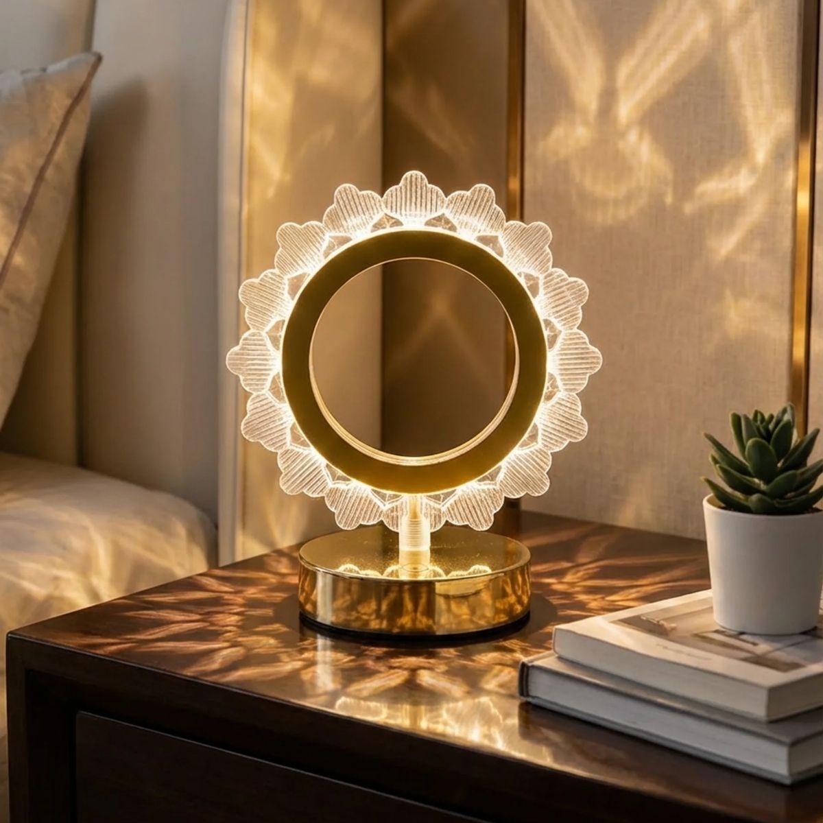 Güneş Şeklinde Kristal LED Masa Lambası – Dokunmatik, 3 Renk Işık Modlu, Şarjlı Mini Dekoratif Gece Lambası (5563) #2