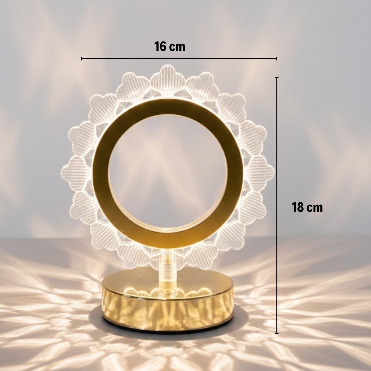 Güneş Şeklinde Kristal LED Masa Lambası – Dokunmatik, 3 Renk Işık Modlu, Şarjlı Mini Dekoratif Gece Lambası (5563) #5