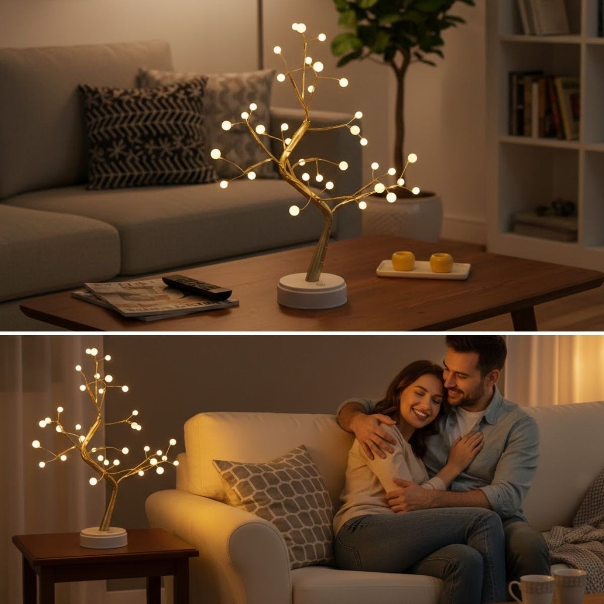 Masaüstü Boncuklu Şarjlı Ağaç Lamba – 3 Kademeli Dokunmatik Işık, Dekoratif LED Masaüstü Ortam Aydınlatması (5563) #5