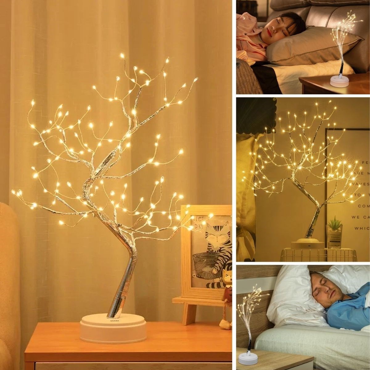 Masaüstü Peri Ağaç LED Lamba – Gün Işığı Rengi, 3 Kademeli Işık Ayarlı, Şarjlı Dekoratif Ortam Aydınlatması (5563) #2