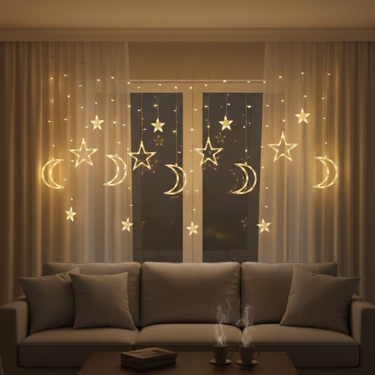 Moon & Star LED Decorative Light with Remote – 12 Hanging 12