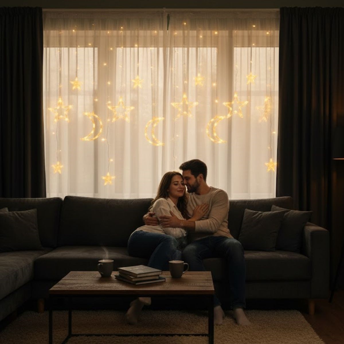 Ay ve Yıldız Figürlü Kumandalı 12 Sarkıtlı 120 LED Dekor Işık – Dekoratif Ortam ve Masaüstü Aydınlatması (5563) #2