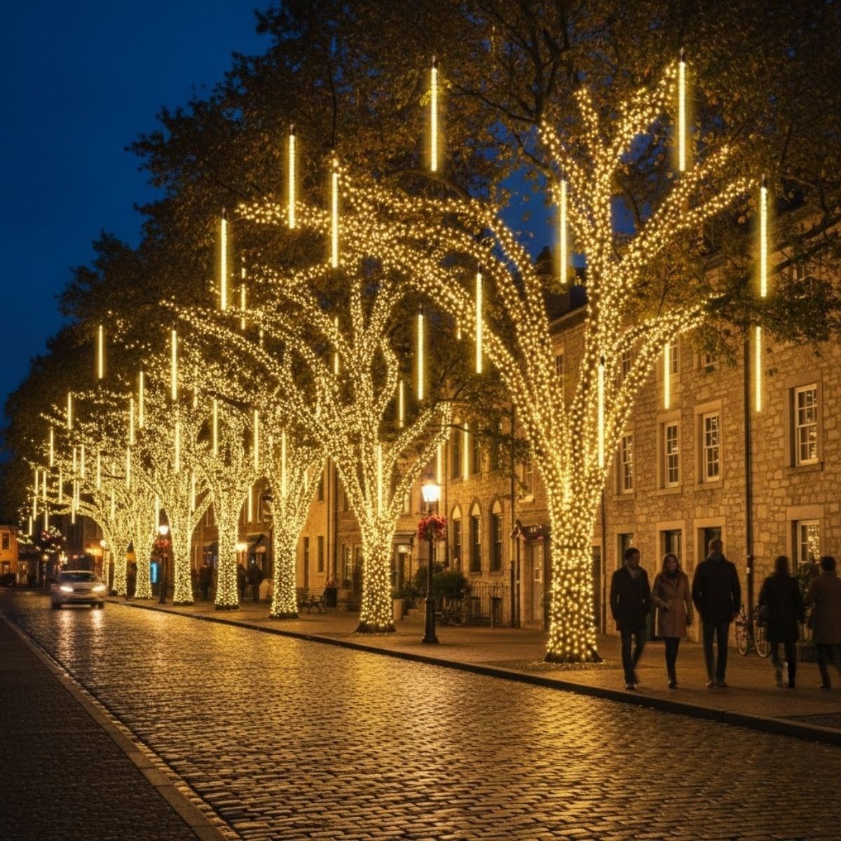 10&amp;apos;lu 45 cm Plastik Meteor LED USB 2M Kablo Sarı Renk Ağaç Işığı – Renk Değiştiren Asmalı Dekoratif Bahçe ve Dış Mekan Aydınlatması (5563) #2