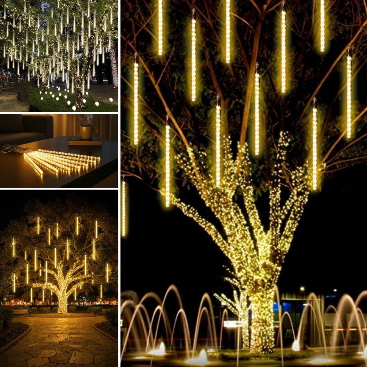 10&amp;apos;lu 45 cm Plastik Meteor LED USB 2M Kablo Sarı Renk Ağaç Işığı – Renk Değiştiren Asmalı Dekoratif Bahçe ve Dış Mekan Aydınlatması (5563) #4