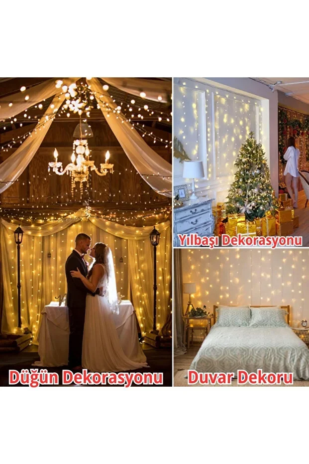 300er LED Fadenvorhang mit 10 Fransen, 8 Modi, Fernbedienung, 3x3m #5