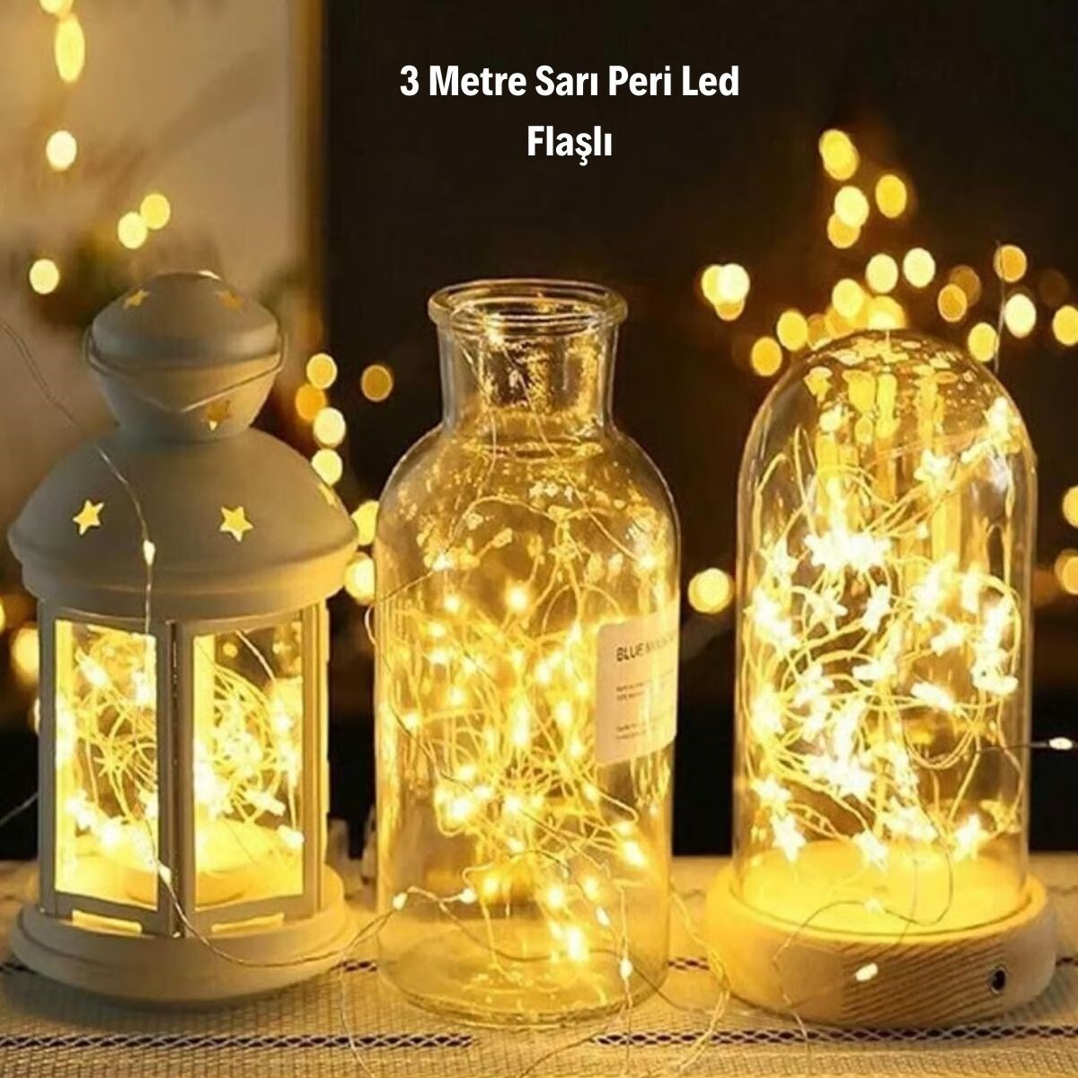 Sarı Peri LED Flaşlı Işık – 3 Metre Dekoratif Oda ve Organizasyon Aydınlatması (5563) #4