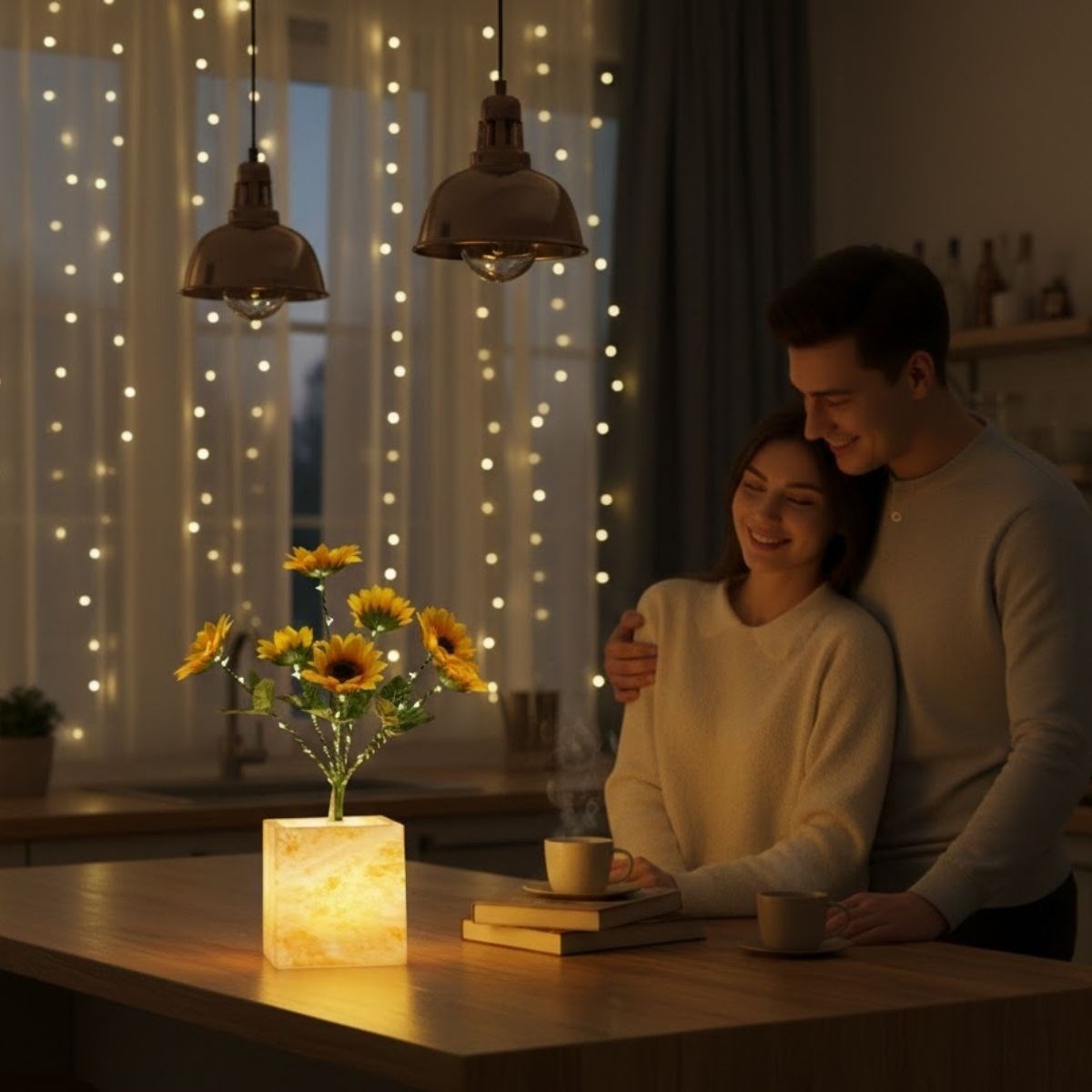 LED Lighted Artificial Flower – Yellow Pot Decorative Plant,