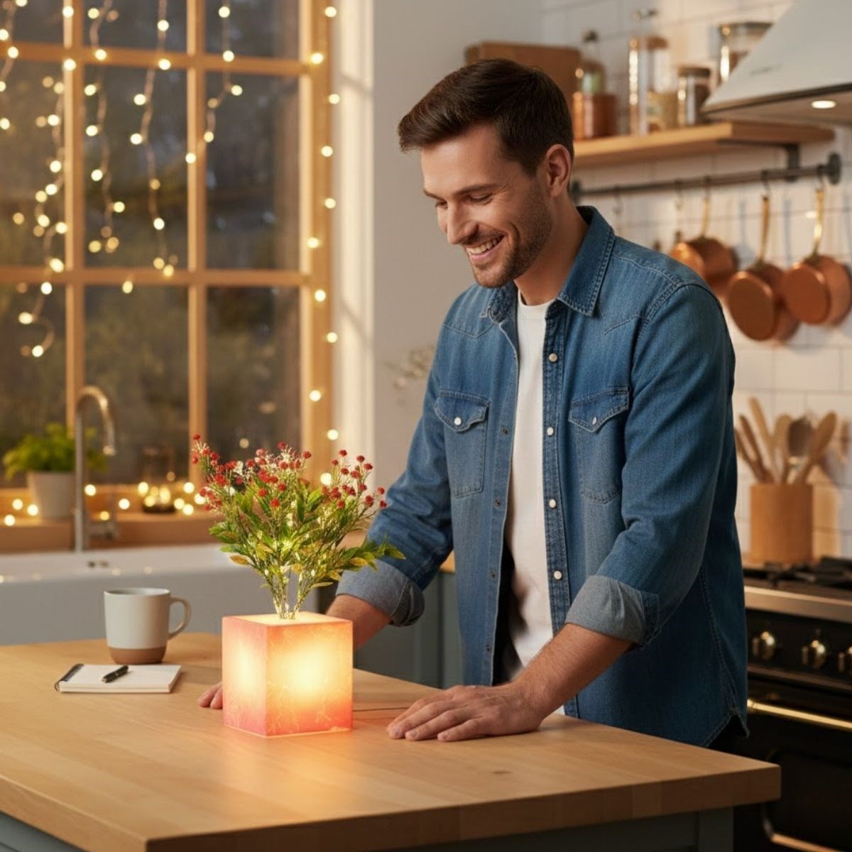 Işıklı Yapay Çiçek – Pembe Saksılı LED Dekoratif Bitki, Masaüstü ve Ev Ofis Aydınlatmalı Süs Bitkisi (5563) #3