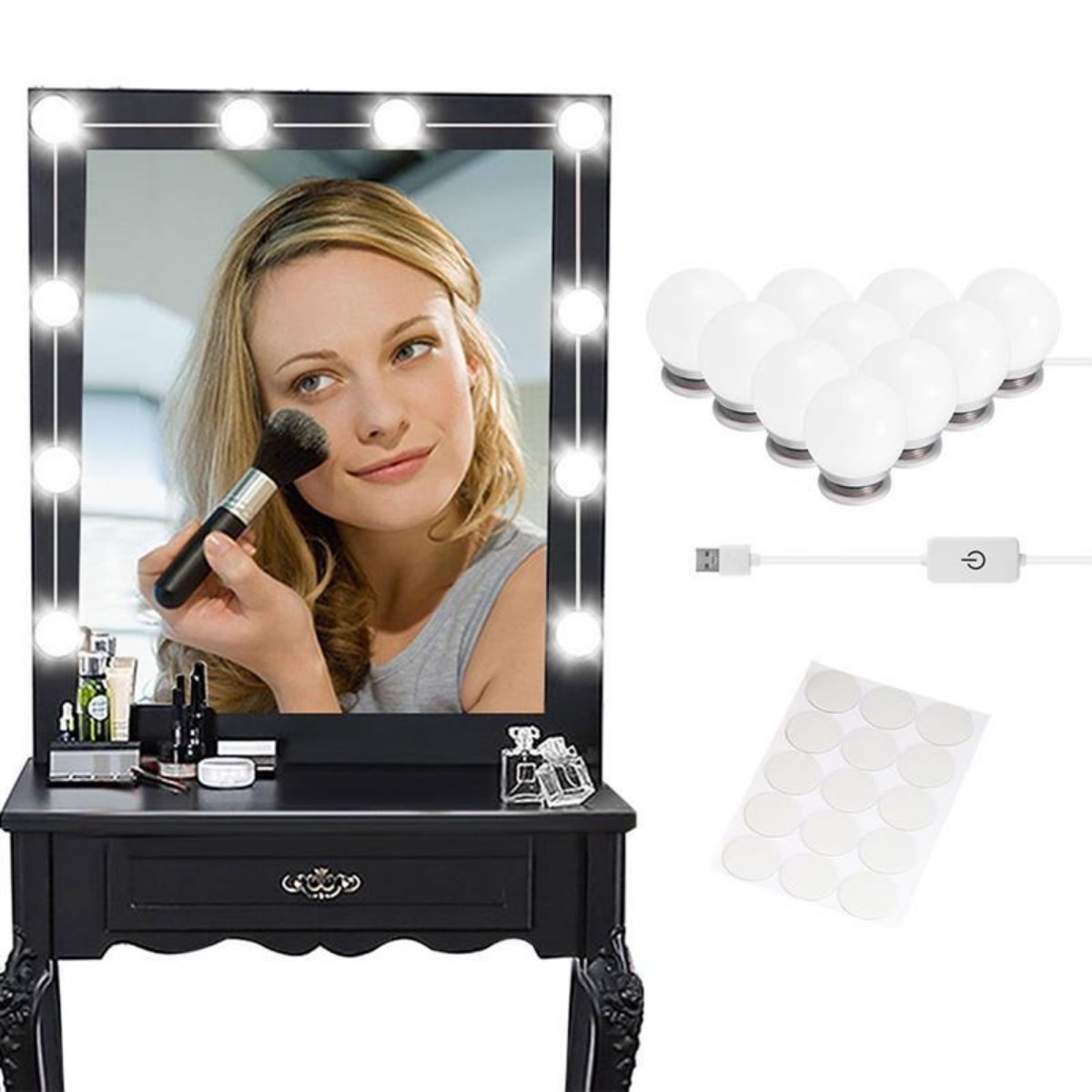 Nostalgie Hollywood-Stil 10er Make-up Spiegeltisch Weiße LED-Leuchte USB (5563) #3