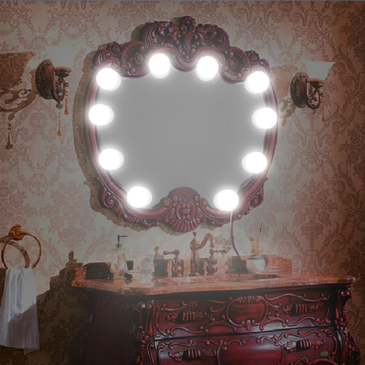 Nostalgie Hollywood-Stil 10er Make-up Spiegeltisch Weiße LED-Leuchte USB (5563) #4