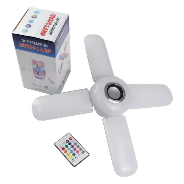 Lamba 4 Kanatlı E27 Duya Takılan Kumandalı Katlanabilir Led Müzik Lamba Işığı Avize Bluetooth Hoparlör (5563) #2