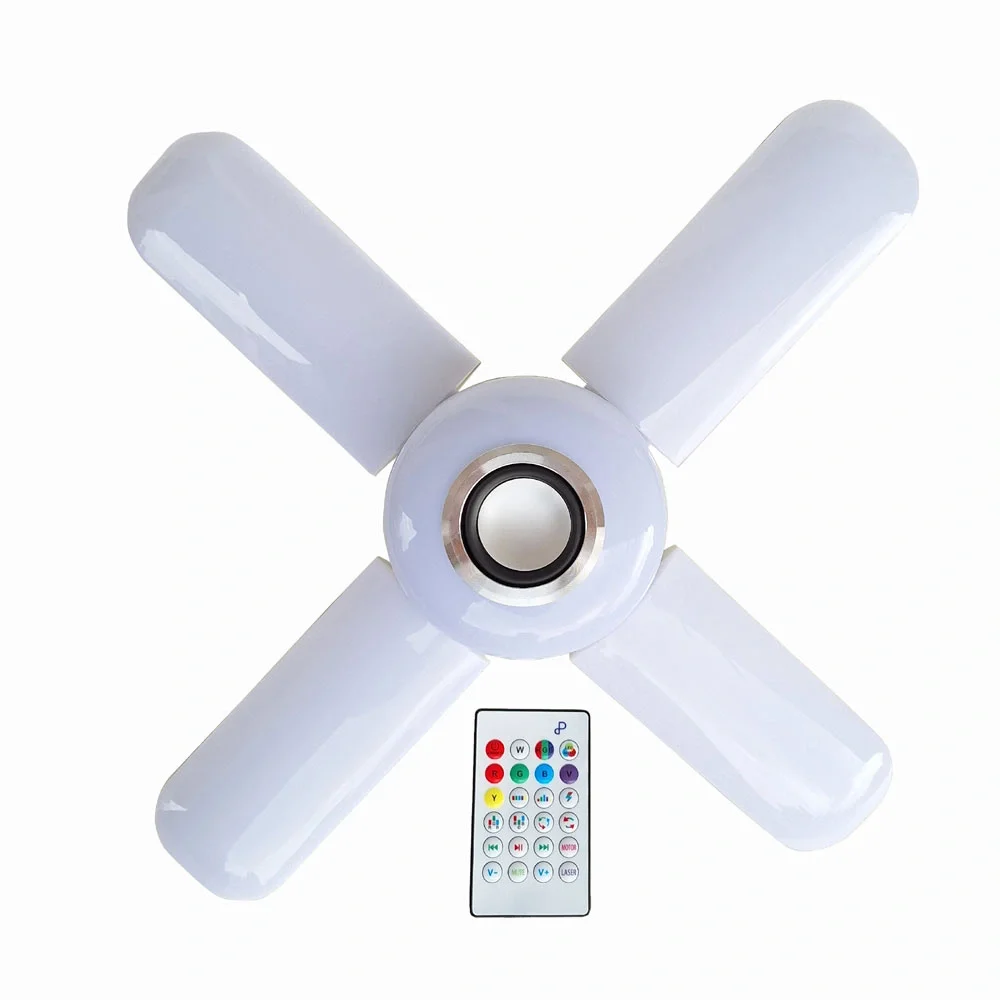 Lamba 4 Kanatlı E27 Duya Takılan Kumandalı Katlanabilir Led Müzik Lamba Işığı Avize Bluetooth Hoparlör (5563) #3