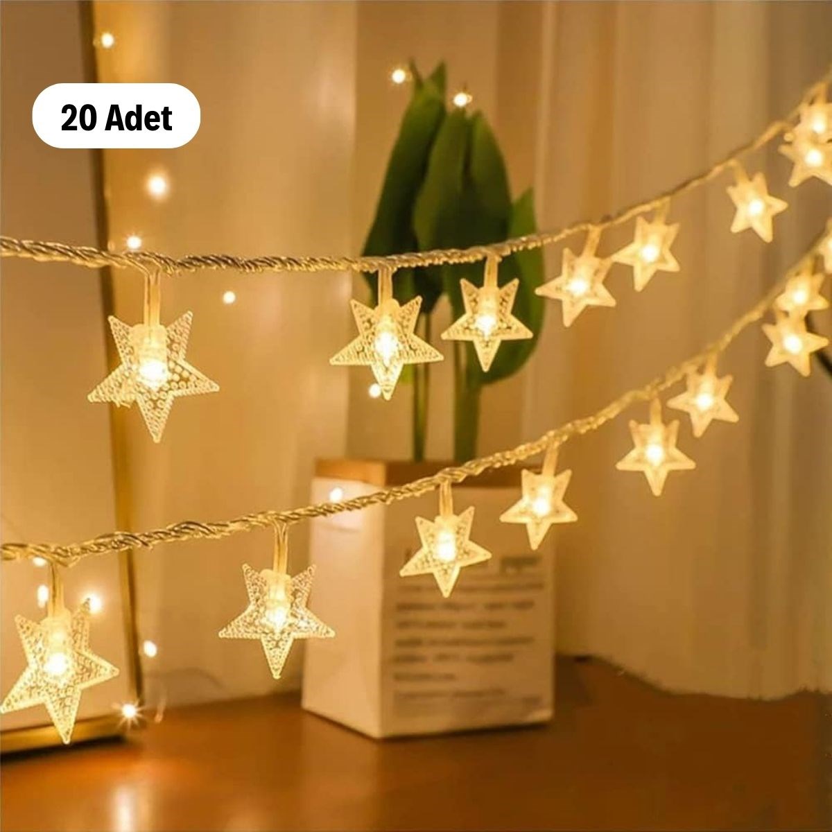 20 Adet Mini Yıldız Led 5 Metre Günışığı Rengi Dekoratif Led (5563) #3